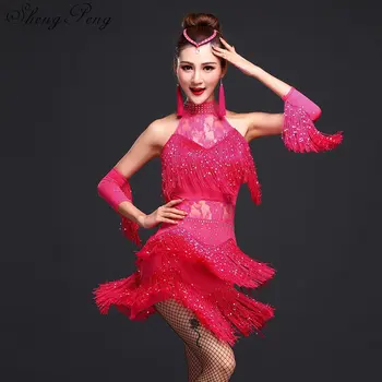 

2018 New High Quality Women Latin dance Dress Sequin Latin Dance Dress Adult Sexy Women Tassel Costume Tango Salsa Dance CC097