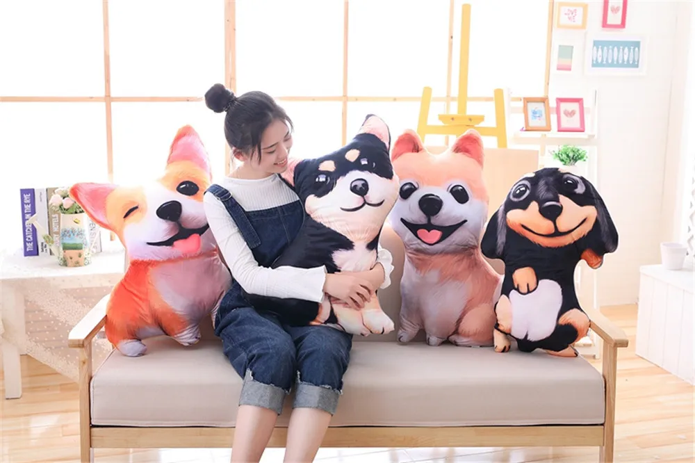 Fancytrader 3D Animal Corgi Plush Pillow Shiba Inu Dogs Toy Cartoon Pomeranian Dachshund Stuffed Doll Creative Decoration 90cm6