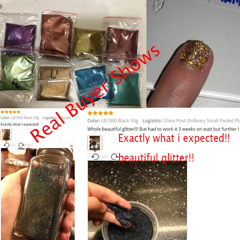 50 g/bolsa de 0,2mm (1/128 008) Polvo de brillo holográfico-Polvo de uñas HOLO pigmentos de brillo en polvo para polvo de uñas de Gel 12 colores