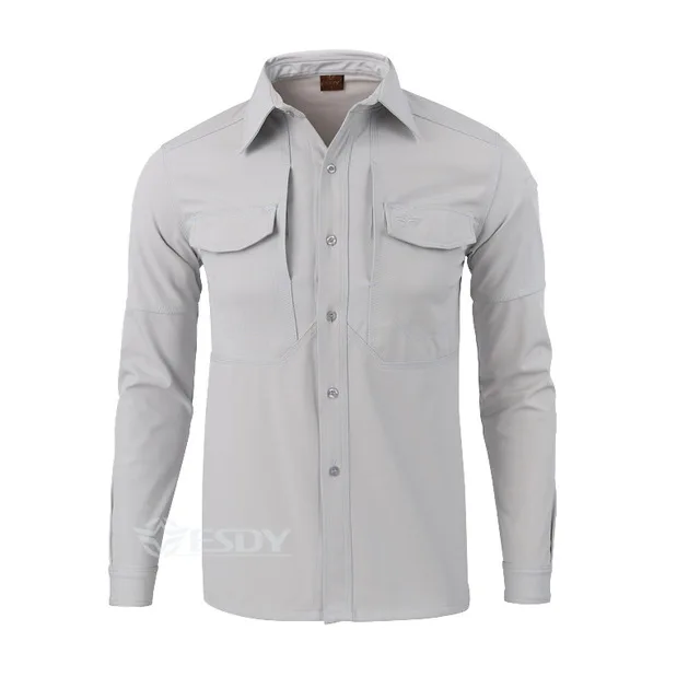 Мужские Мягкие водонепроницаемые теплые флисовые Рубашки, Топы, уличные, скалолазание, термо, длинный рукав, хлопок, дышащая рубашка, блузка - Цвет: light gray