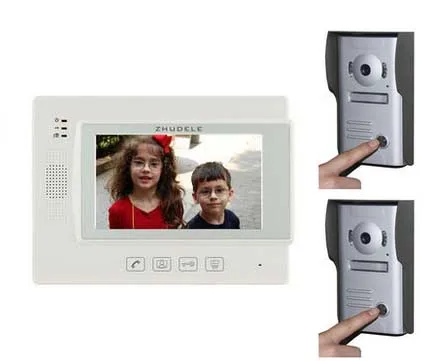 

ZHUDELE Top Quality Home Security Intercom Multi-thin 7" Video Door Phone Doorbell 700TVL IR Camera For 2 Doors 1 Apartment