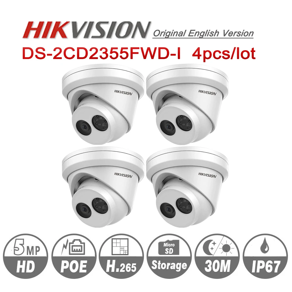 

HIKVISION H.265 Camera DS-2CD2355FWD-I 5MP IR Fixed Turret Network Camera MINI Dome IP Camera SD card slot Face Detect 4PCS/lot