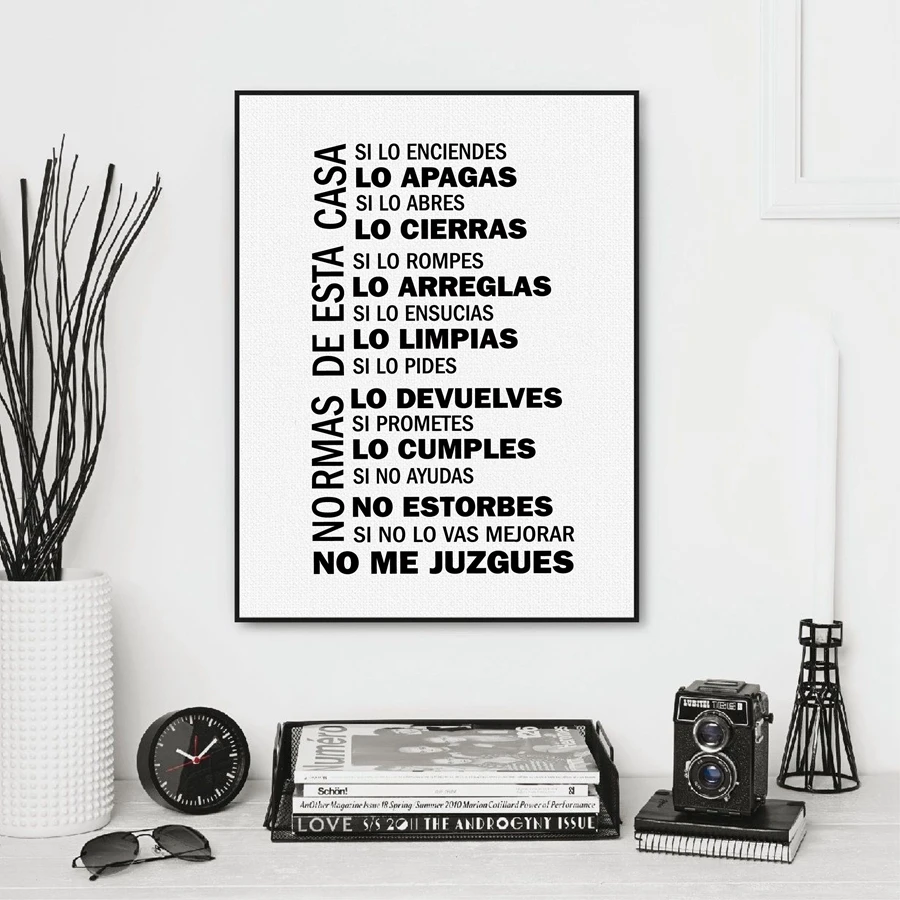 

Spanish House Rules Quote Wall Art Canvas Print Poster , Espanol Art Canvas Poster Home Decoration