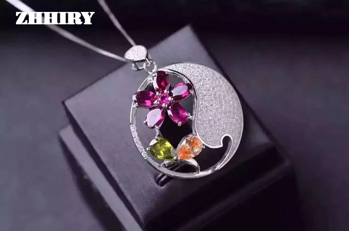 

100% natural garnet pendant Necklace Genuine citrine 925 sterling silver gem green peridot stone Fine jewelry Noble Birthstone