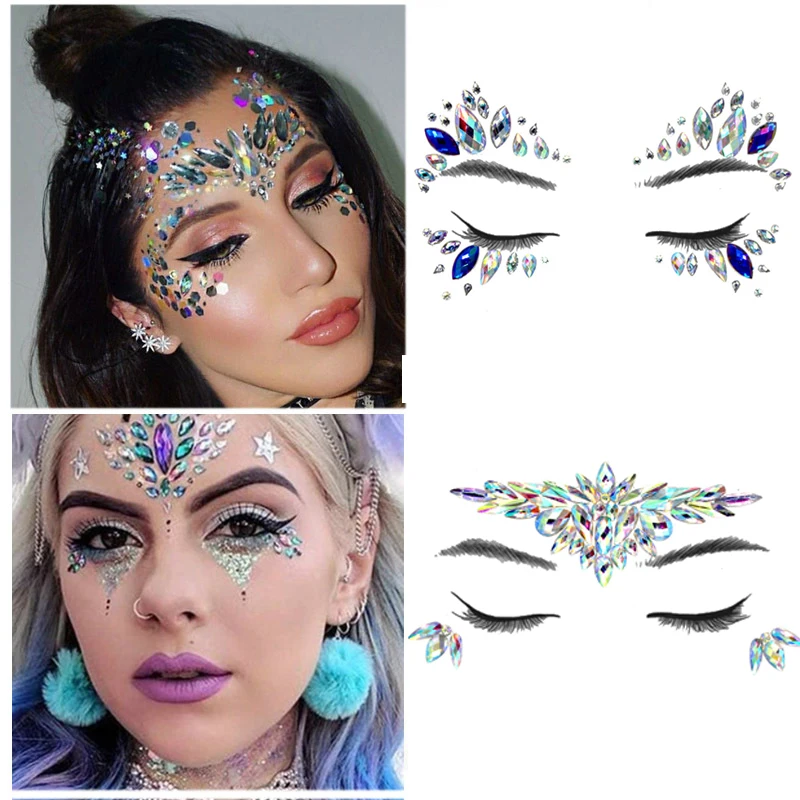 

Temporary Crystal Face Eye Tattoo Stickers 3D Glitter Face Gems Jewels Sticker Eyebrow Music Festival Body Art Diamond Tattoo