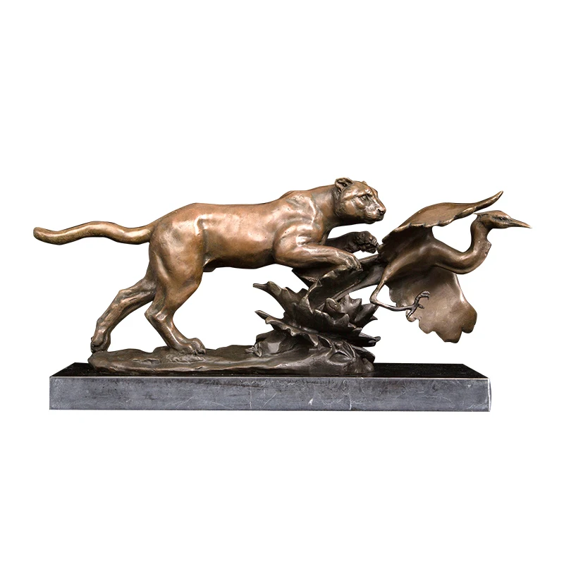 ArtsHom DW-080 Bronze Casting Leopard Hunting Bird Prey Statue Animal Sculpture Wildlife Panther Figurines for Office Decoration | Дом и сад