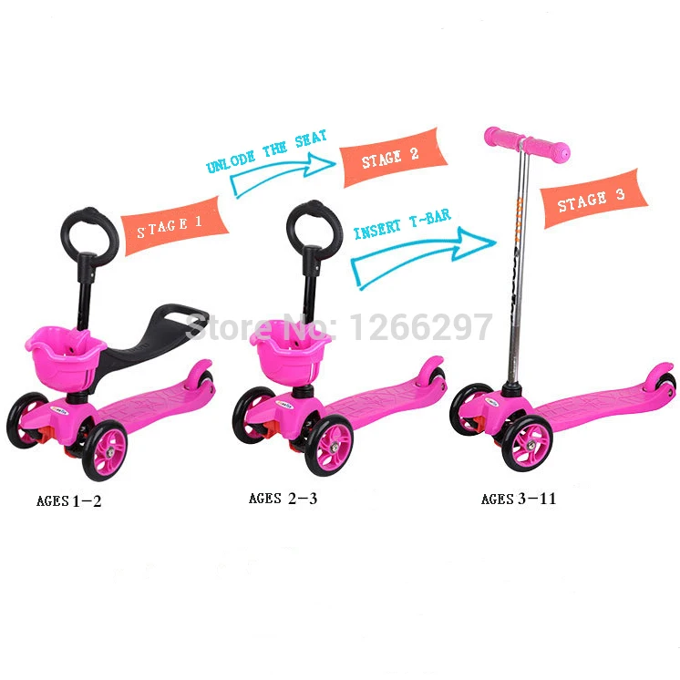Free Shipping Midou Stunt Scooter Kids Toys Pu Big Wheels Pro Scooters 3 In 1 Roller Skates For