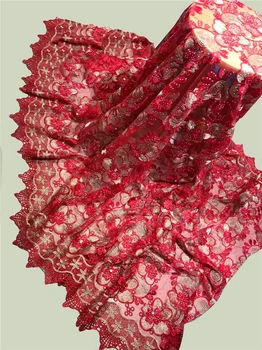 

2019 Latest Red French Nigerian Laces Fabric High Quality Tulle African Beads Laces Fabric Wedding African French Tulle Lace