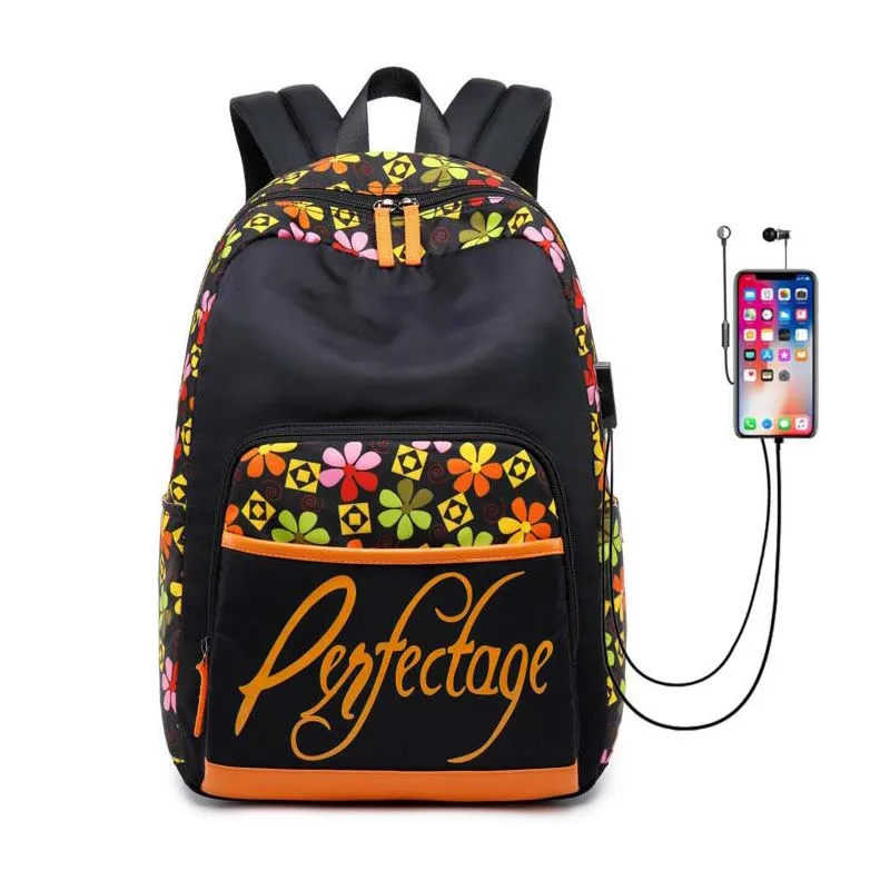 

New printed retro ladies bag travel backpack diaper bag with USB charging casual waterproof large capacity maternity Mummy bag