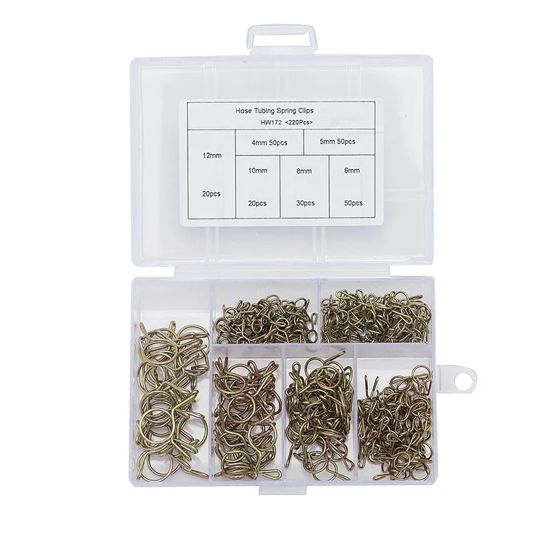 

220Pcs/set 4-12mm Fuel Line Hose Tubing Spring Clips Clamps Assortment Kit for Motorcycle Scooter ATV HW172