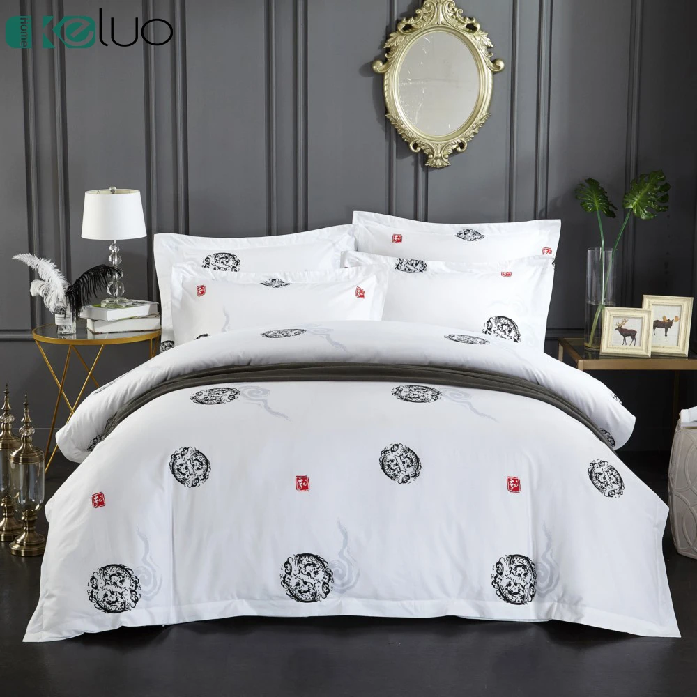 

KELUO 100% Egyptian cotton bedsheets 5 star luxury Hotel Bedding set Include Duvet cover Flat sheet Pillowcase Chinese style