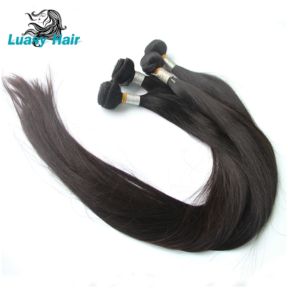 Luasy 30 32 34 36 38 Inch 40 Inch Bundles Straight Peruvian Human Hair Weave Bundles Long Remy Hair Extensions 3 4 PC Hair Weft
