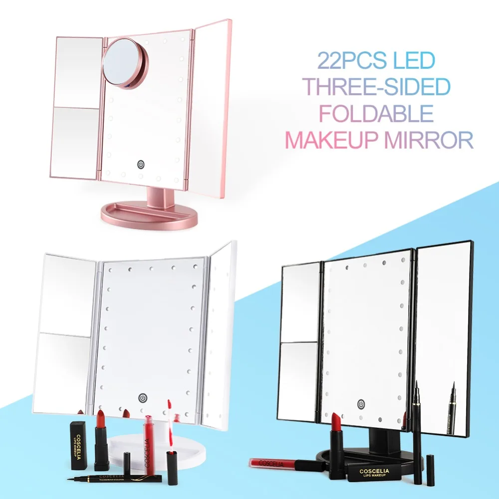 COSCELIA макияж зеркало светодиодный сенсорный экран 22 Свет Настольный 2X/3X/10X увеличительные зеркала Регулируемый косметическое зеркало