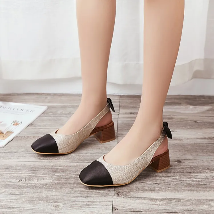 

BigSize 9 10 11 12 high heels sandals women shoes woman summer ladies Butterfly-tied square-headed sandals with thick heels