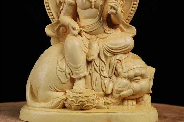 Зодиак Хранитель Wenshu Puxian Bodhisattva buxus kuan yin статуя декоративное украшение с деревянной резьбой статуя Будды твердая статуя Будды резьба