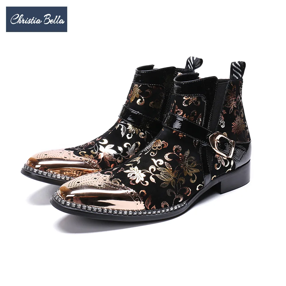 Christia Bella Luxury Bullock Men Genuine Leather Boots Gold Print