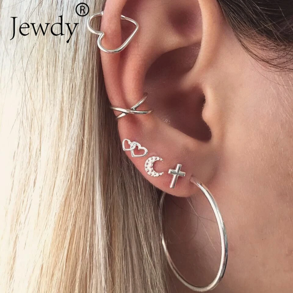 

6 PCS/SET Bijoux Moon Heart Cross Stud Earrings Set for Woman Boucle D'oreille Jewelry Dazzling Statement Circle Brincos Gifts
