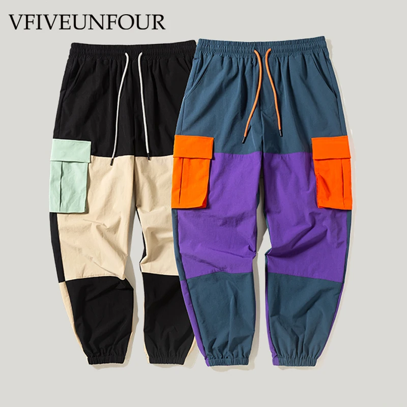 

VFIVEUNFOUR Color Block Patchwork Pockets Cargo Harem Loose Pants 2019 New Arrival Hip hop Pants Elastic Waist Joggers