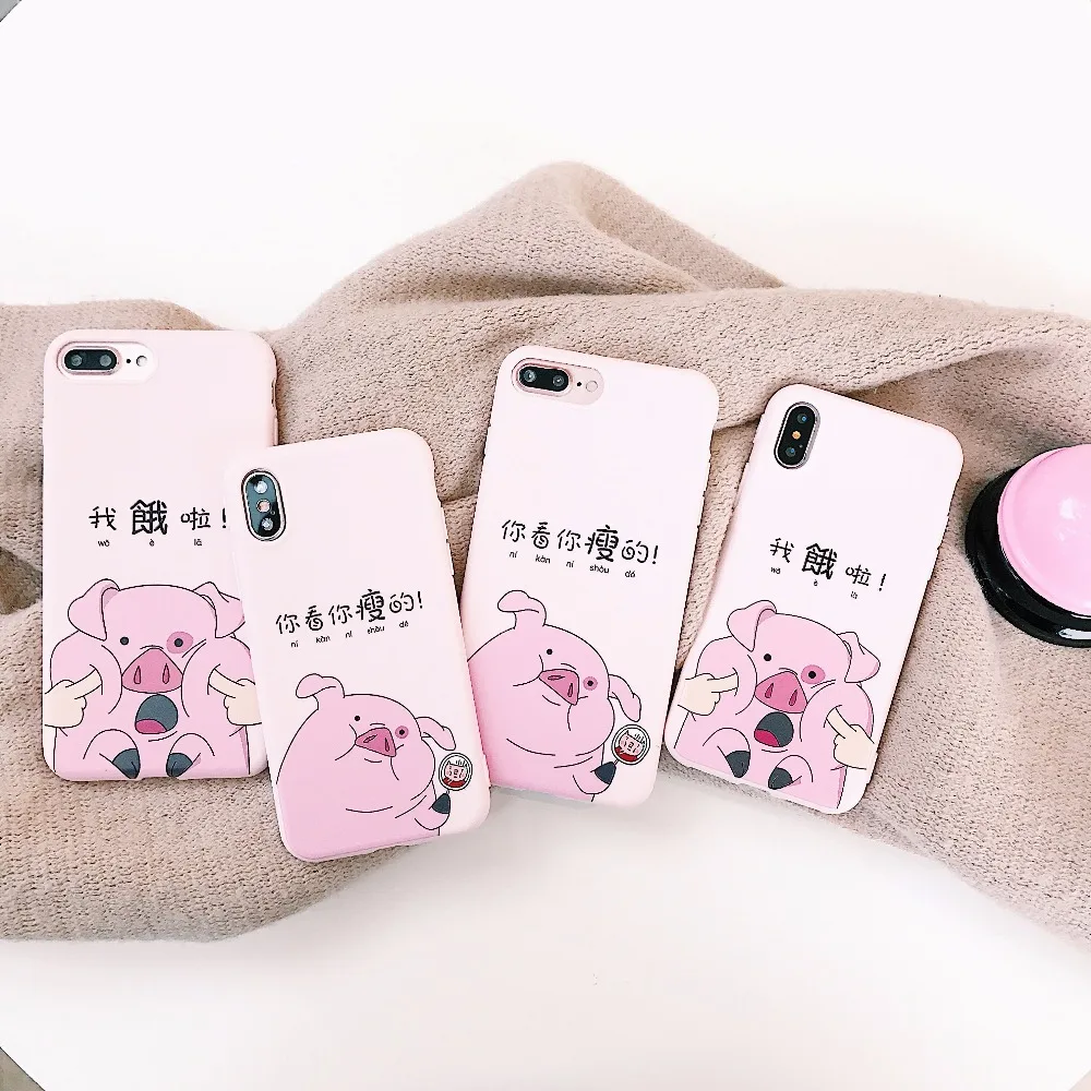 

Cut Cartoon Pig Chinese Words Phone Coque Case for Apple iPhone X Soft Candy TPU Cover Fundas Shell for iPhone 6 6S 7 8 Plus