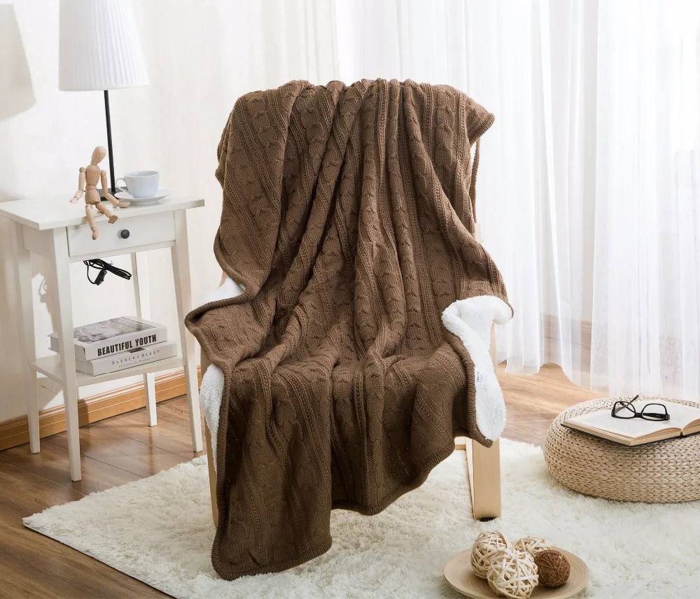 

High Quality Knitted Blanket Peony Man Adult Winter Autumn Thick Warm Cat and Dog Super Soft Coral Fleece Blankets On The Bed