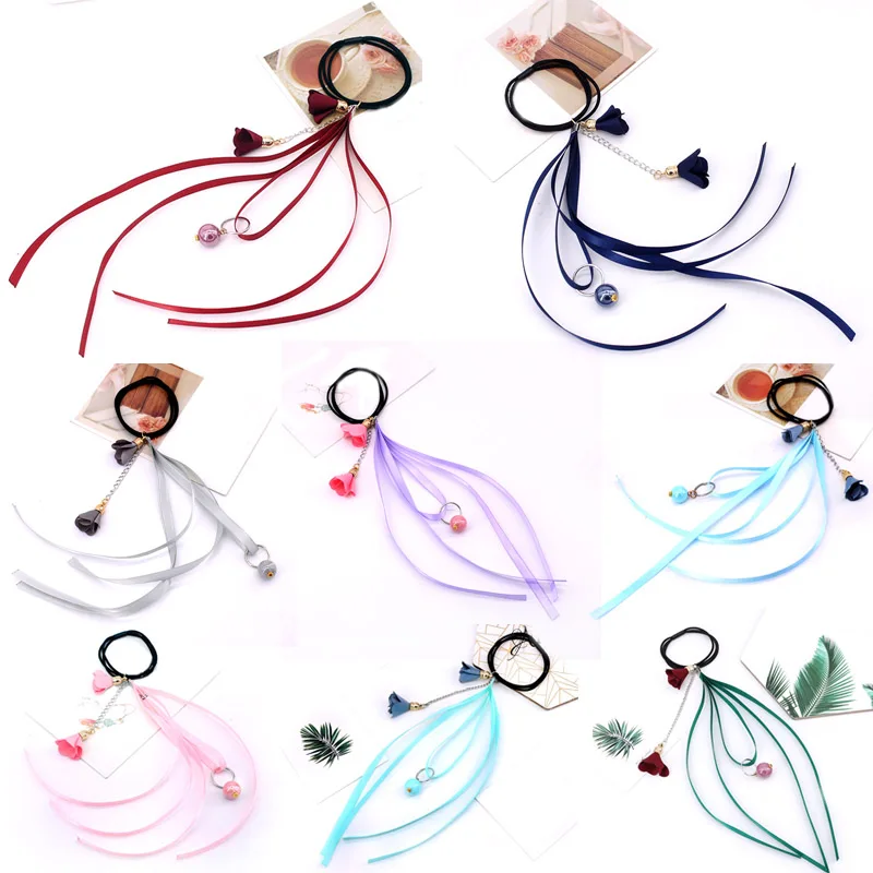 

Hot Korean Women Elastic Hair Bands Elegant Girl Ribbon Flower Pearl Rubber Bands Ponytail Holder Scrunchy Hair Accessories