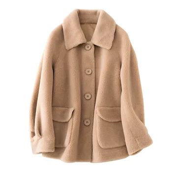 

Real Fur Coat Wool Jacket Autumn Winter Coat Women Clothes 2019 Streetwear Korean Vintage Tops Suede Lining Sheep Shearling 3310