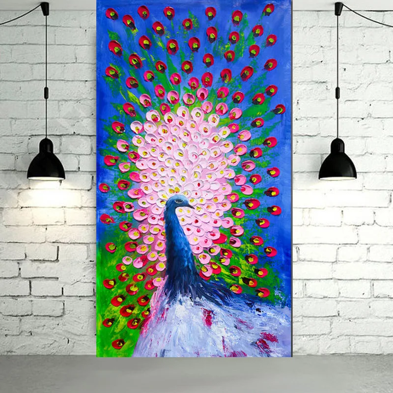 

High Skills Artist 100% Super Large Size Peacock Oil Painting On Canvas Hand Painted Abstract Peacock Painting For Wall Decor