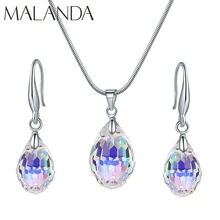 Malanda, новинка, модный набор с круглыми кристаллами Swarovski, ожерелье, висячие серьги для женщин, ювелирный набор, для свадебной вечеринки, подарок для девушек