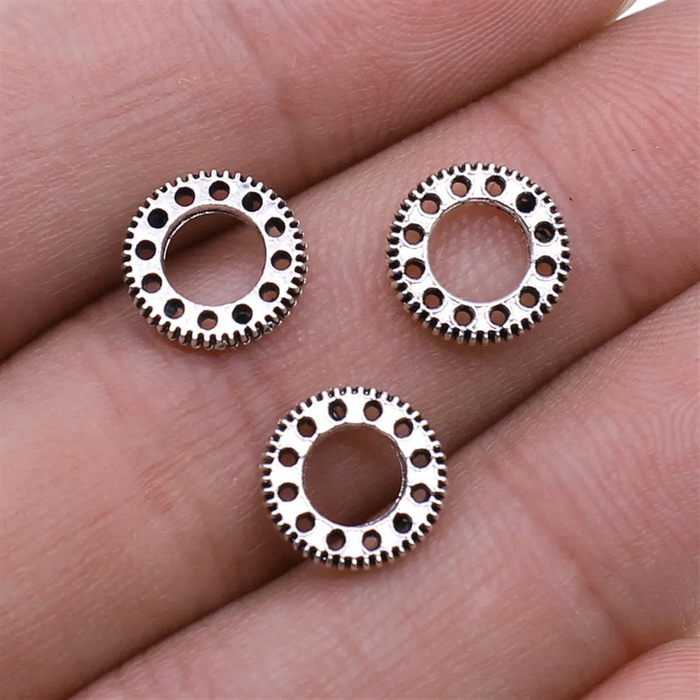 

WYSIWYG 50pcs/lot Gear Charms Pendant DIY Metal Jewelry Making Antique Silver Color 10mm