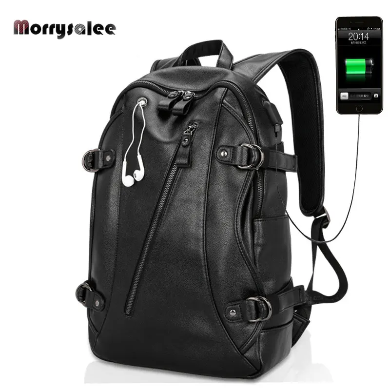 

2018 New Korean Version of The Men's Backpack Student Trend Casual Bags PU Leather Bag USB Backpack Men