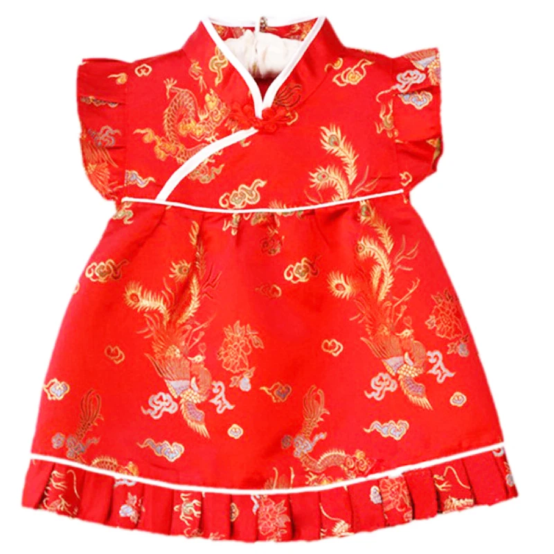 

Buenos Ninos Chinese Style Girls Short Sleeve Cheongsam Baby Dragon And Phoenix Patterned Cheongsam Cloth Set