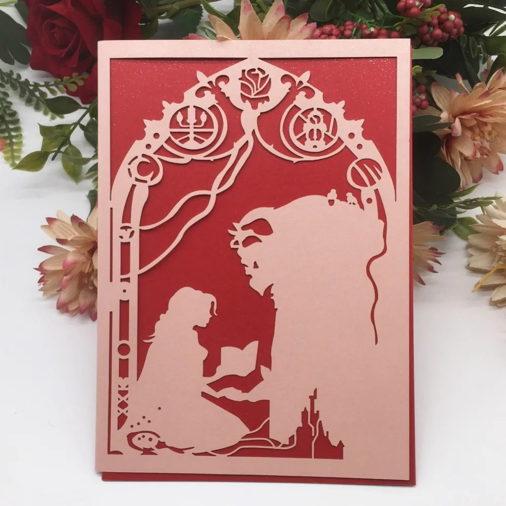 45 шт. свадебные приглашения карты День Рождения украшения с лазерной резки Красавица и Чудовище рисунок события и вечерние принадлежности