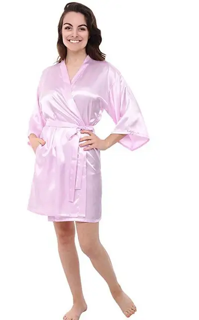 Femmes soie Satin courte Robe de nuit solide Kimono Robe mode Robe de bain Sexy Peignoir Peignoir Femme mariage mariée Robe de demoiselle d'honneur