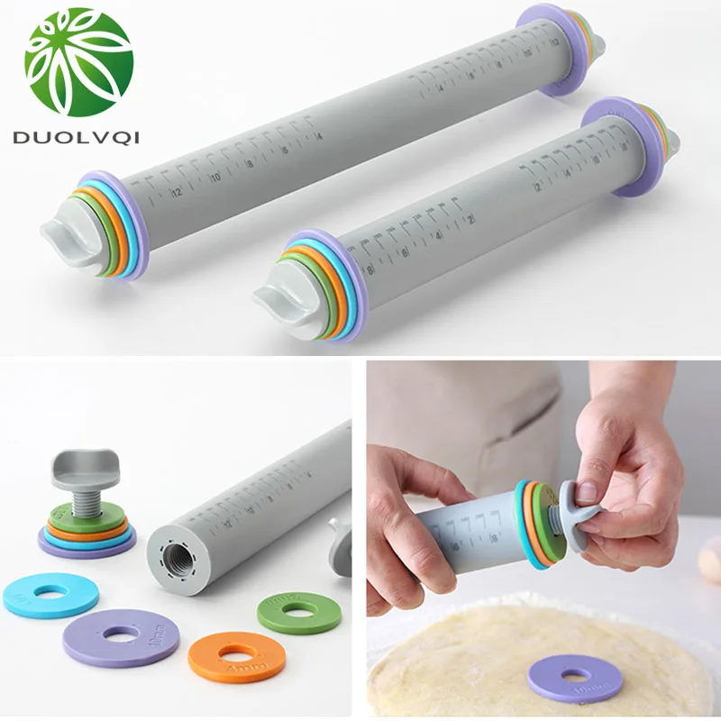

Multifunctional Fondant Cake Pastry Thickness Adjustable Rolling Pins Easy Clean Silicone Rolling Pin Decorating Bakeware Tools