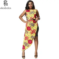 Shenbolen Новый Африканский платья для женщин для Анкара Вязание Шитье батиком печати Сексуальная рукавов Нерегулярные платье
