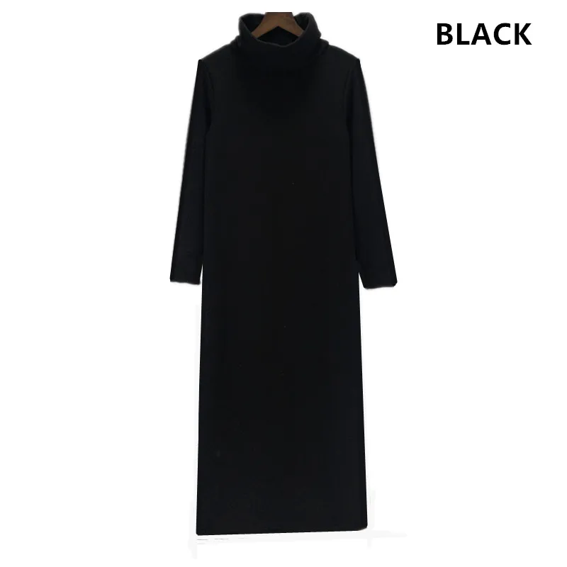 Женское осенне-зимнее платье, утепленное теплое Макси платье с бархатом, платья с высоким воротом и длинным рукавом Vestidos размера плюс 5XL 6XL - Цвет: Черный
