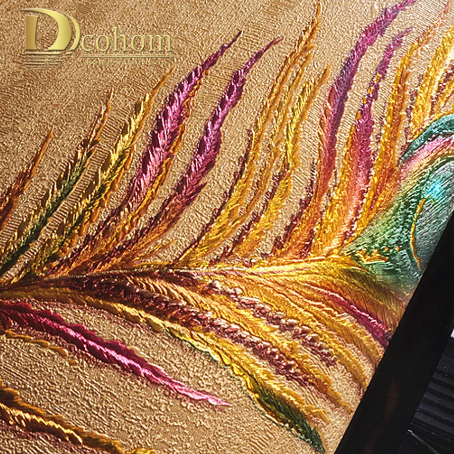 Luxury Gold Home Decor Peacock Feather Embossed 3D Wallpaper Vintage Oil Painting Textured Wall Paper Bar Shop Art Mural Decals