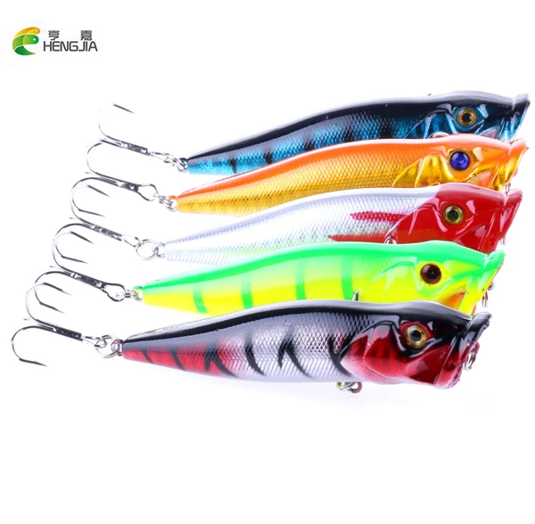 

HENGJIA 5Pcs/Lot Floating Lure Topwater Popper Fishing Lure set Hard Bait Plastic Mixed 5Color 9cm 12g Fishing Tackle Crankbait