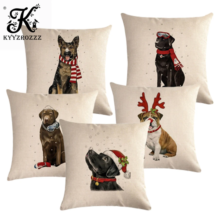 

New Cartoon Cat Dog Christmas Party Linen Cushion Cover 45X45cm Pillow Case Home Decorative Pillows Cover For Sofa Car Cojines