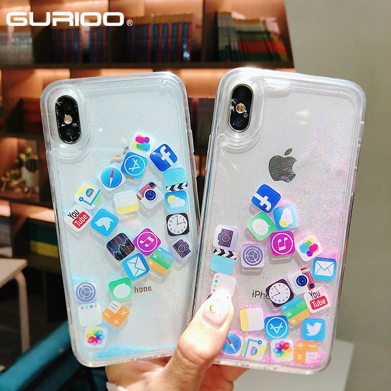 Gurioo App Moji Liquid Glitter Quicksand Cover Case For