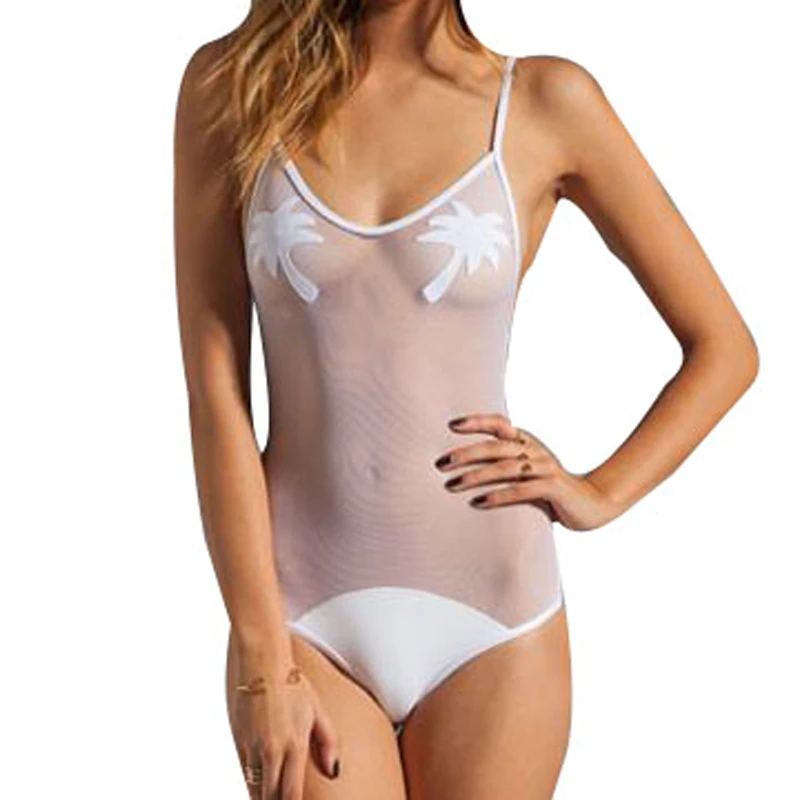 White Mesh See Through Swimsuit 2015 Sexy Women One Piece Bathing Suit Stra...