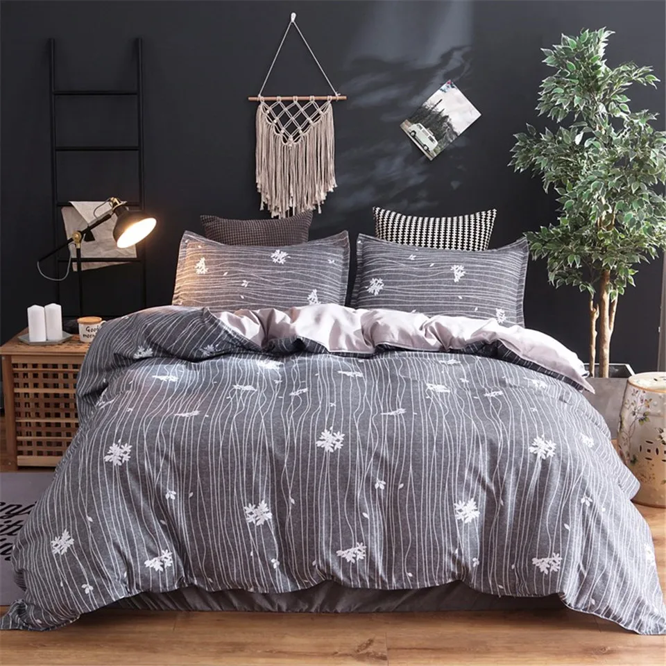 Lovinsunshine Dark Gray Duvet Cover Printed With Strips King Queen