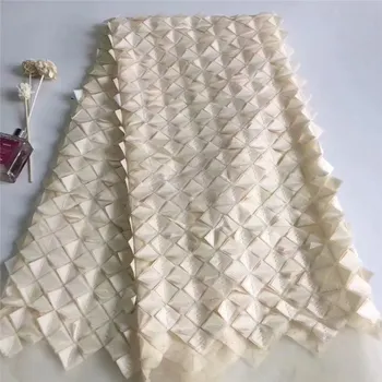 

Milk white 3D Flower Net Lace Fabric African High Quality Embroidery Mesh Tulle India Evening Party Dress 3D Guipure Lace