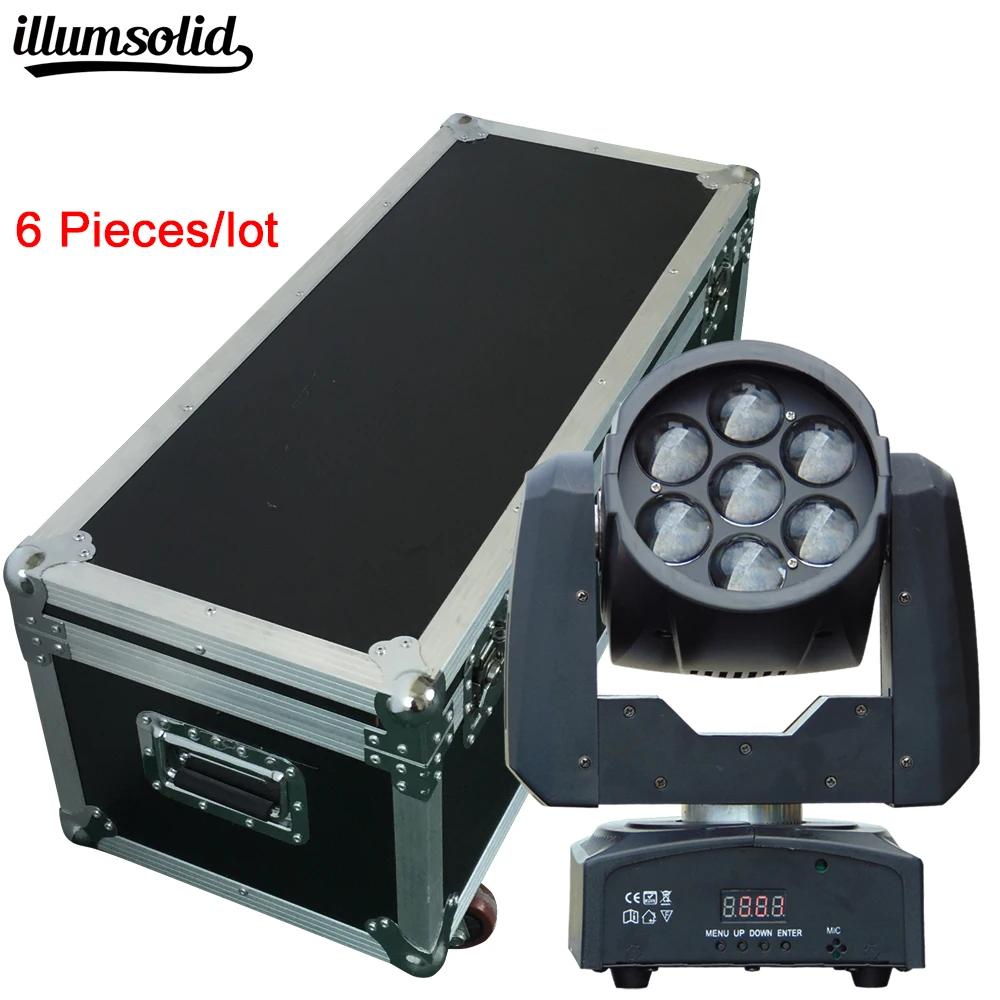 

6pcs/lot 7x12w led zoom lights RGBW 4in1 7x12w wash led dmx512 disco lights professional stage dj equipment with flight case