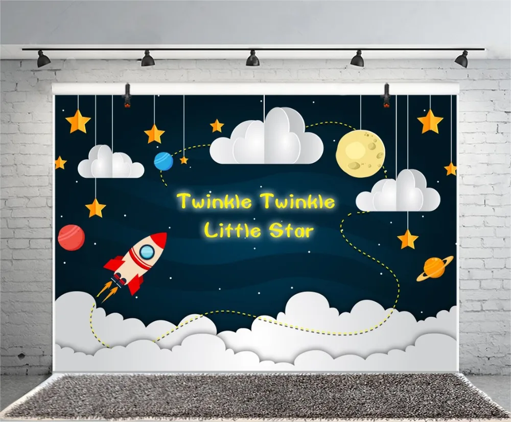 Laeacco Cartoon Twinkle Little Star Rocket Baby Party Photography Background Customized Photographic Backdrops For Photo Studio