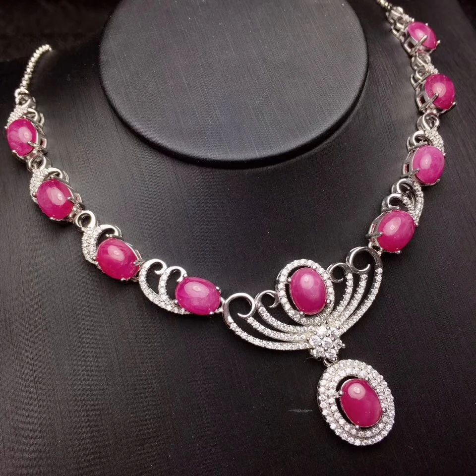 Collier pendentif en rubis rouge naturel S925 argent collier de pierres précieuses naturelles colli