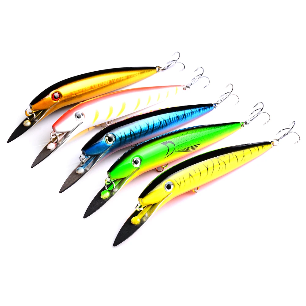 

5PCS Long 19.7cm 45g Wobbler Minnow Fishing Lure Big Crankbait 2# Hook 3D Eyes Bass Trolling Artificial Hard Baits Pesca