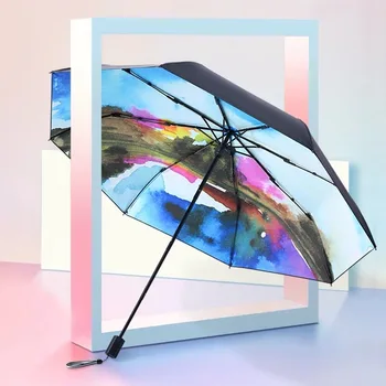 

3D Paradise Umbrella Impression Garden Oil Painting Fine Umbrella Heung Sunscreen UV Rain Dual Use Umbrella