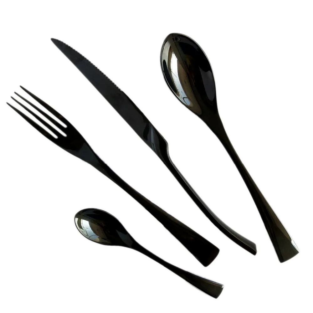 

JANKNG Black 18/10 Stainless Steel Dinner Cutlery Set Tableware Set Fork Serrated Steak Meat Knife TeaSpoon Dinnerware Set for 1