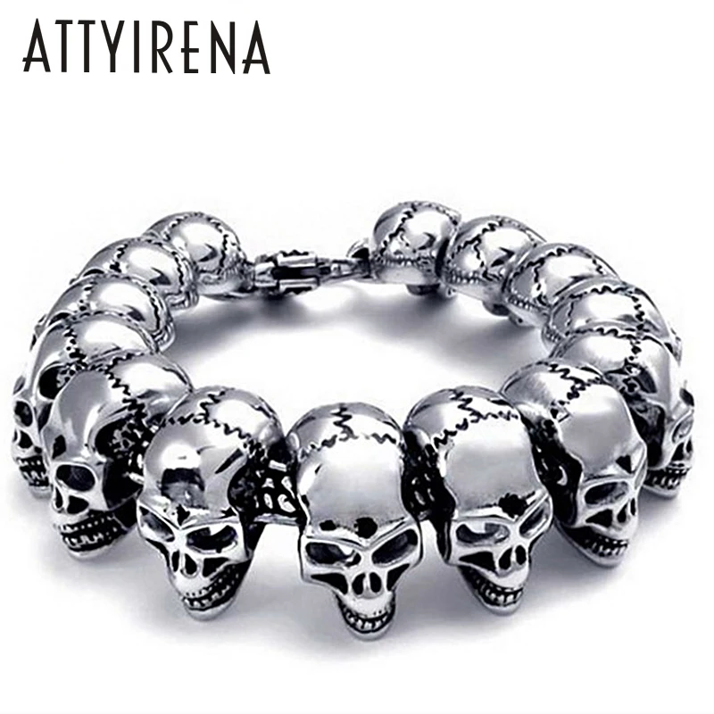 

ATTYIRENA Punk Rock Skull Bracelet Men Stainless Steel Skeleton Men's Bracelets & Bangles Male Jewelry Accessory Gift Wristband